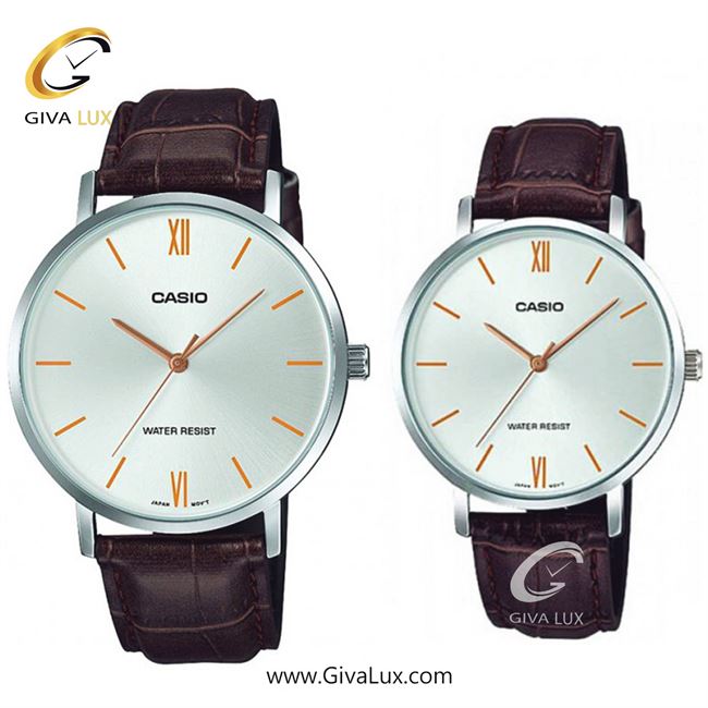 ساعت مچی اورجینال ست کاسیو Casio نقره ای | قهوه ای| نقره ای| کد رفرنس زنانه: LTP-VT01L-7B2UDF، مردانه: MTP-VT01L-7B2UDF